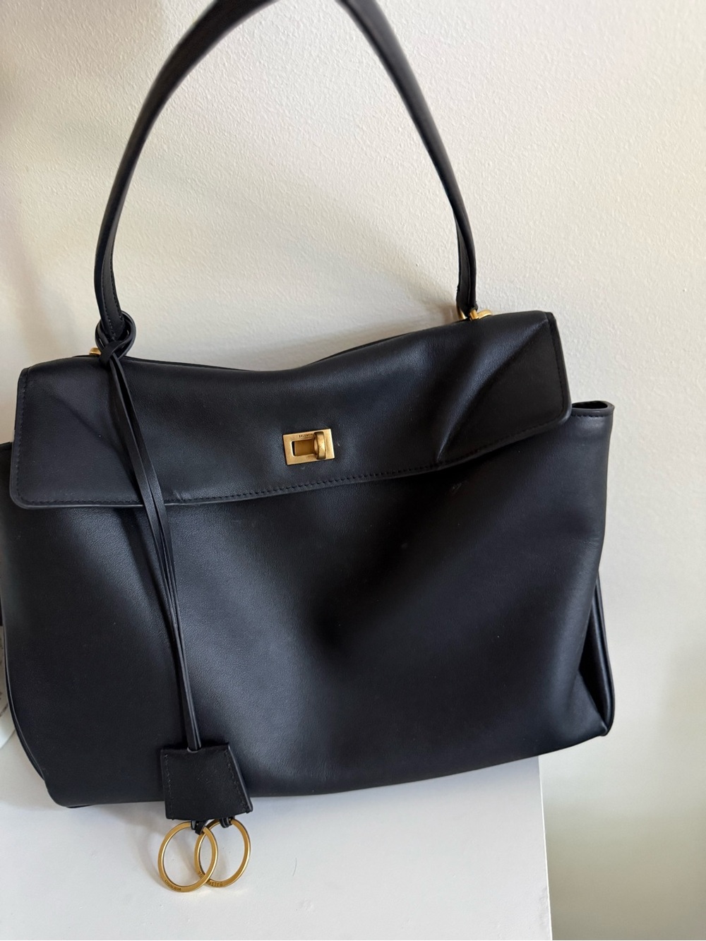 Black Leather Top-Handle Shoulder Bag
